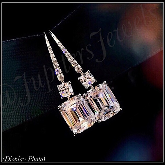 None Jewelry - 14k WHITE GOLD BAGUETTE SQUARE EMERALD princess cut simulated DIAMOND Earrings